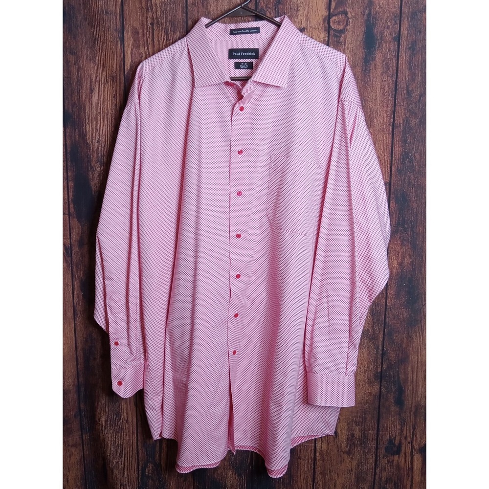 Paul Fredrick Men's Long Sleeve Button Up Dress Shirt Heart‎ Pattern 15x35 Red
